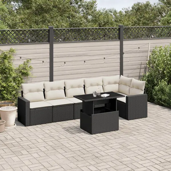 Gossi set canapele de gradina cu perne, 7 piese, negru, poliratan