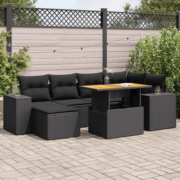 Gossi set canapele de gradina cu perne, 7 piese, negru, poliratan