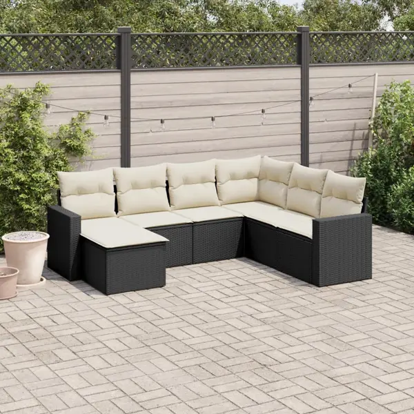 Gossi set canapele de gradina cu perne, 7 piese, negru, poliratan