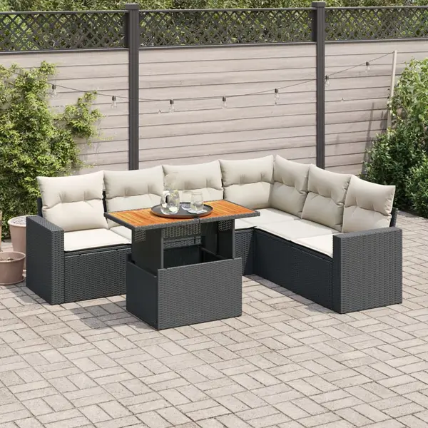 Gossi set canapele de gradina cu perne, 7 piese, negru, poliratan