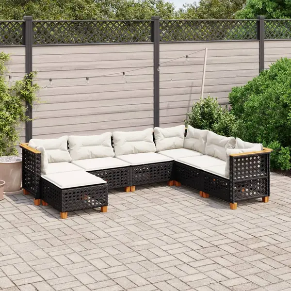 Gossi set canapele de gradina cu perne, 7 piese, negru, poliratan