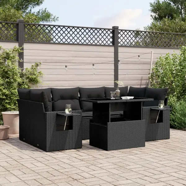 Gossi set canapele de gradina cu perne, 7 piese, negru, poliratan