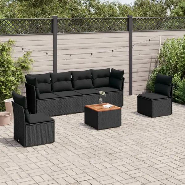 Gossi set canapele de gradina cu perne, 7 piese, negru, poliratan