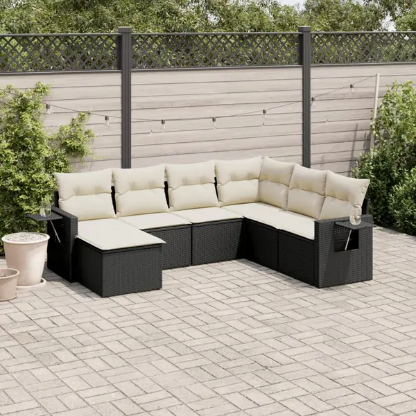 Gossi set canapele de gradina cu perne, 7 piese, negru, poliratan