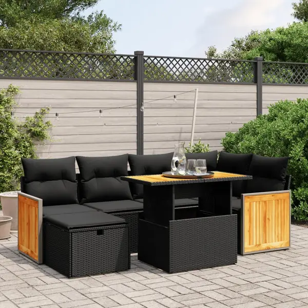 Gossi set canapele de gradina cu perne, 7 piese, negru, poliratan