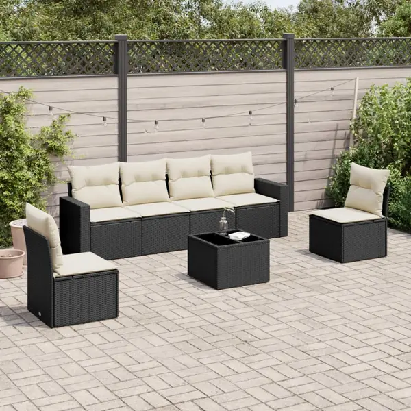Gossi set canapele de gradina cu perne, 7 piese, negru, poliratan