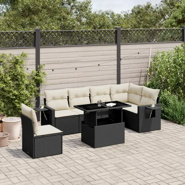 Gossi set canapele de gradina cu perne, 7 piese, negru, poliratan
