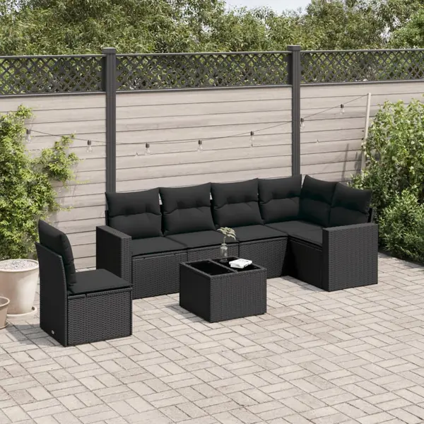 Gossi set canapele de gradina cu perne, 7 piese, negru, poliratan
