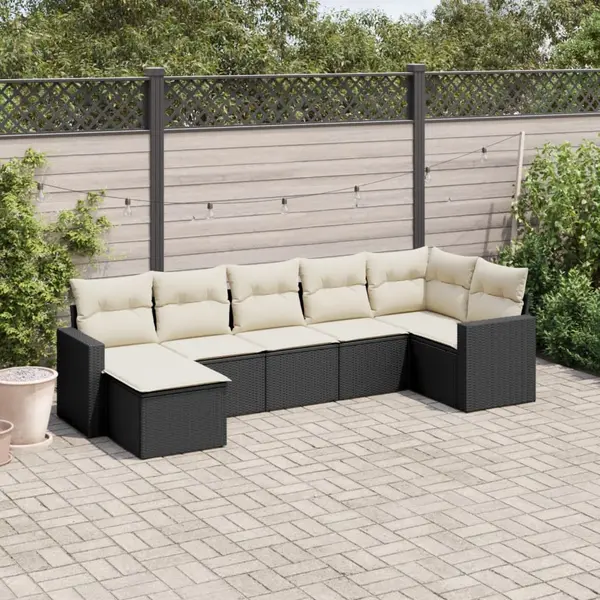 Gossi set canapele de gradina cu perne, 7 piese, negru, poliratan