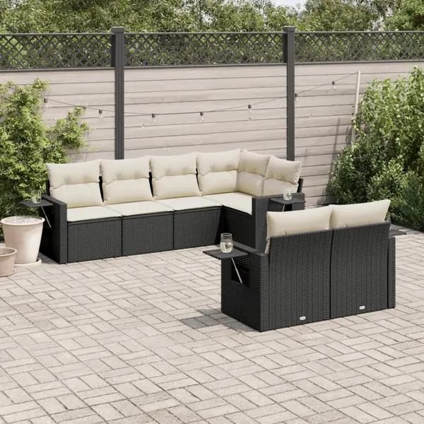 Gossi set canapele de gradina cu perne, 7 piese, negru, poliratan