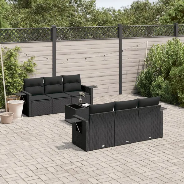 Gossi set canapele de gradina cu perne, 7 piese, negru, poliratan