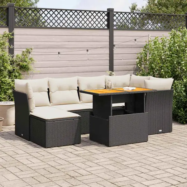 Gossi set canapele de gradina cu perne, 7 piese, negru, poliratan