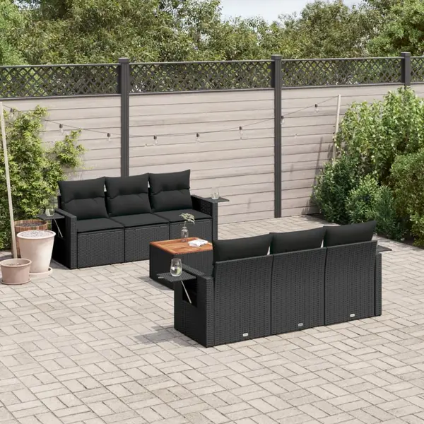 Gossi set canapele de gradina cu perne, 7 piese, negru, poliratan