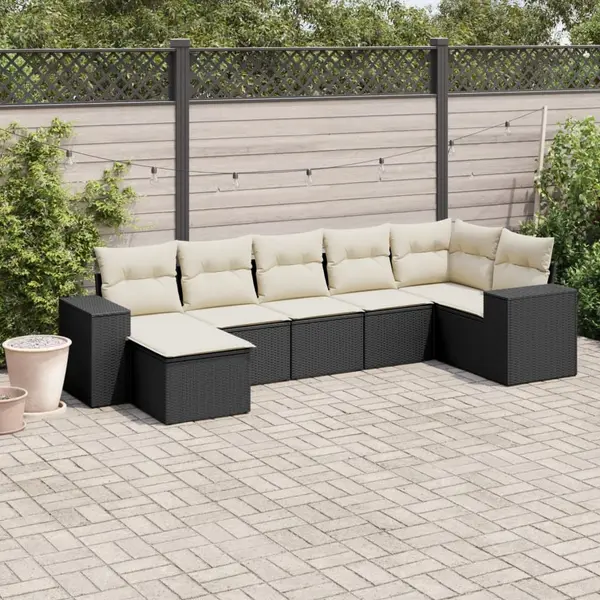 Gossi set canapele de gradina cu perne, 7 piese, negru, poliratan