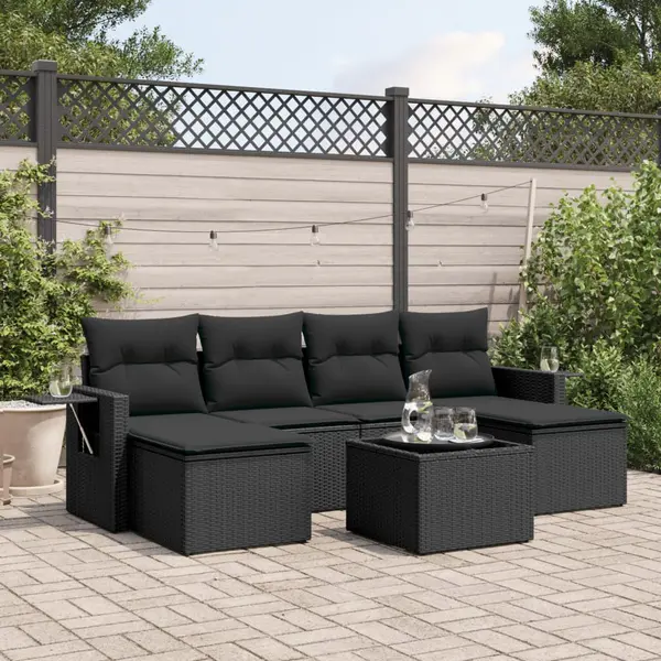 Gossi set canapele de gradina cu perne, 7 piese, negru, poliratan