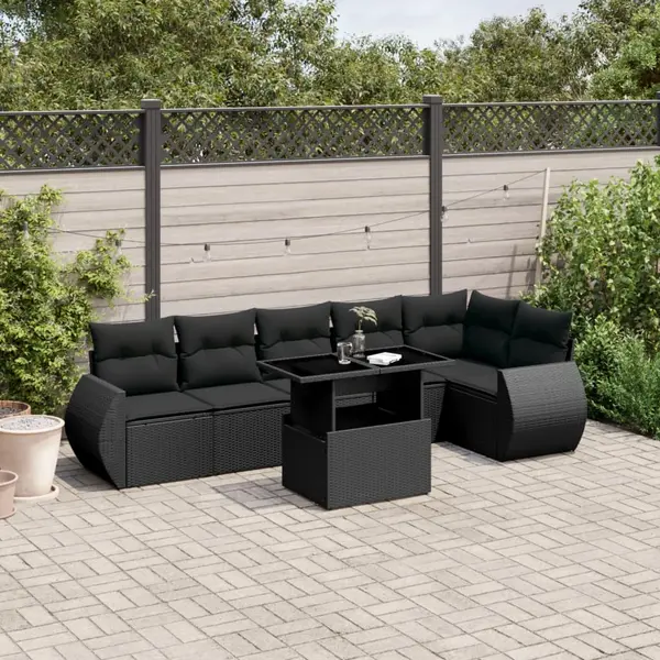 Gossi set canapele de gradina cu perne, 7 piese, negru, poliratan
