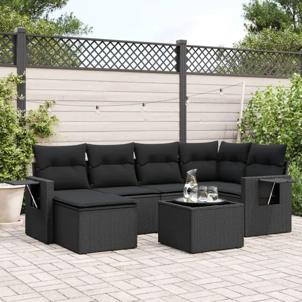 Gossi set canapele de gradina cu perne, 7 piese, negru, poliratan
