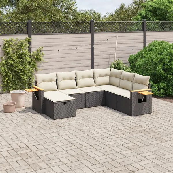 Gossi set canapele de gradina cu perne, 7 piese, negru, poliratan