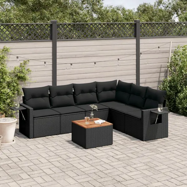 Gossi set canapele de gradina cu perne, 7 piese, negru, poliratan