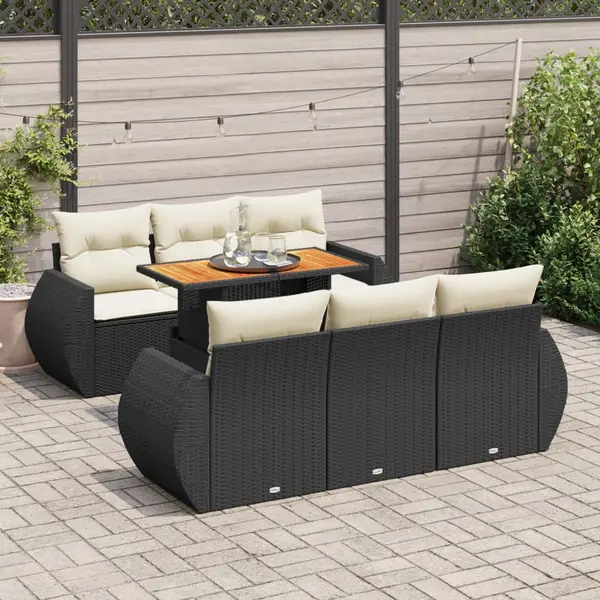 Gossi set canapele de gradina cu perne, 7 piese, negru, poliratan