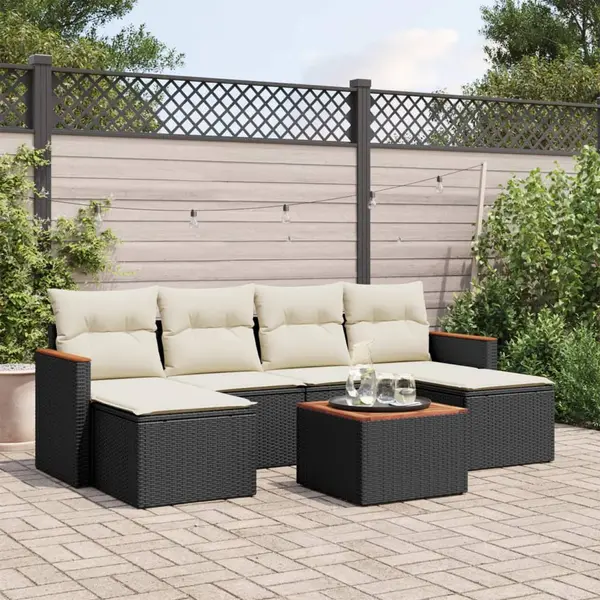 Gossi set canapele de gradina cu perne, 7 piese, negru, poliratan