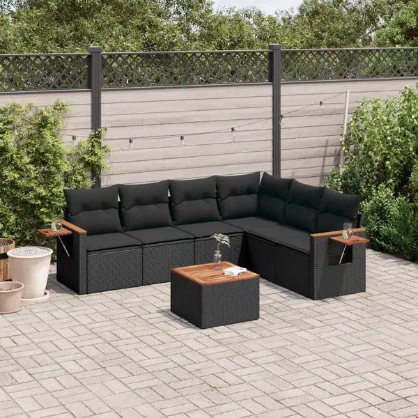Gossi set canapele de gradina cu perne, 7 piese, negru, poliratan