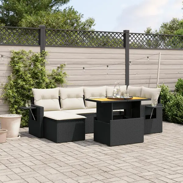 Gossi set canapele de gradina cu perne, 7 piese, negru, poliratan
