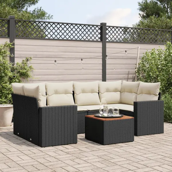 Gossi set canapele de gradina cu perne, 7 piese, negru, poliratan
