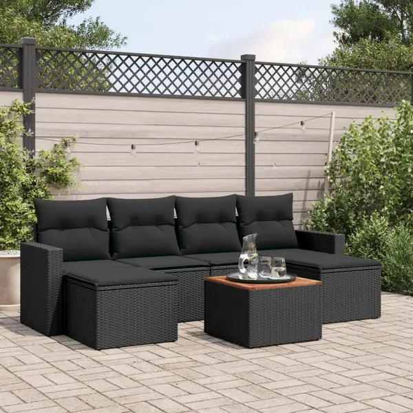 Gossi set canapele de gradina cu perne, 7 piese, negru, poliratan