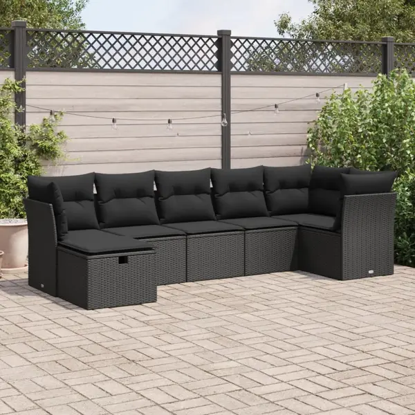 Gossi set canapele de gradina cu perne, 7 piese, negru, poliratan