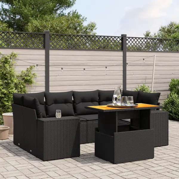Gossi set canapele de gradina cu perne, 7 piese, negru, poliratan