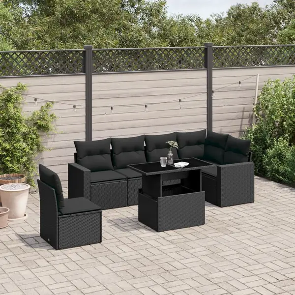 Gossi set canapele de gradina cu perne, 7 piese, negru, poliratan
