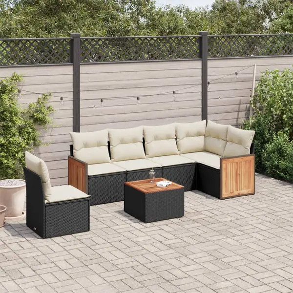 Gossi set canapele de gradina cu perne, 7 piese, negru, poliratan