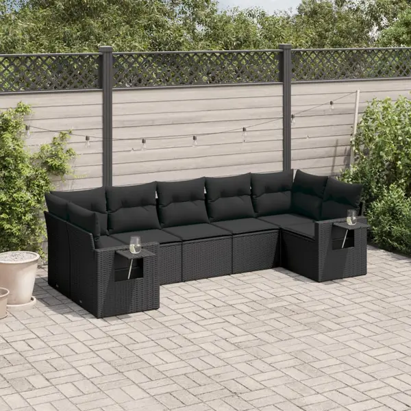 Gossi set canapele de gradina cu perne, 7 piese, negru, poliratan