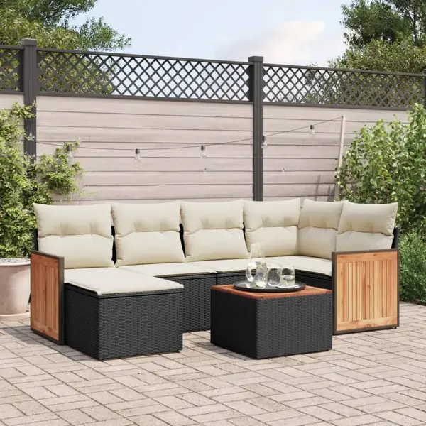 Gossi set canapele de gradina cu perne, 7 piese, negru, poliratan