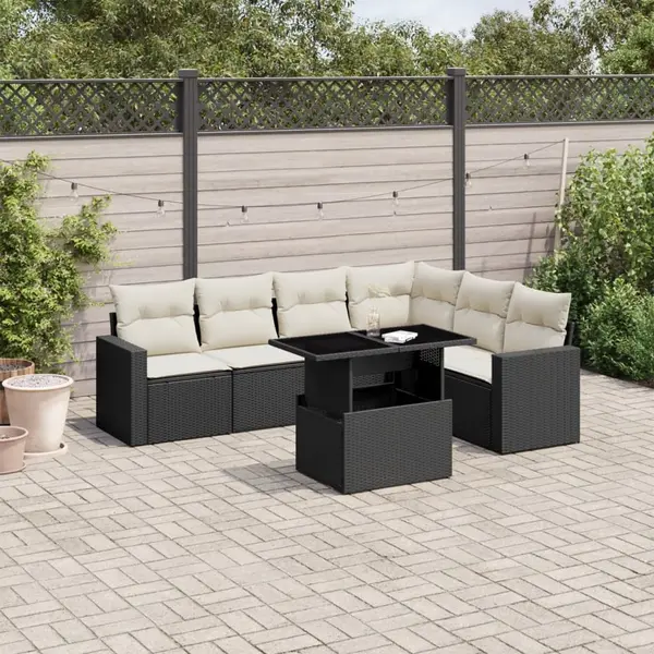 Gossi set canapele de gradina cu perne, 7 piese, negru, poliratan