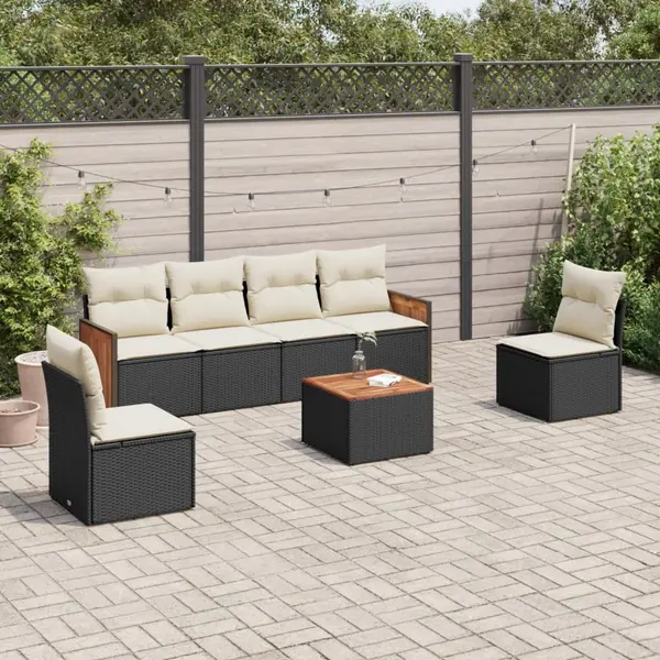 Gossi set canapele de gradina cu perne, 7 piese, negru, poliratan