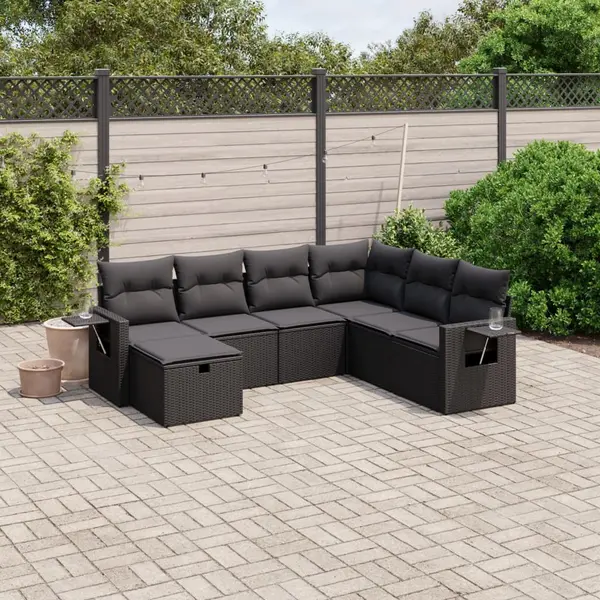 Gossi set canapele de gradina cu perne, 7 piese, negru, poliratan
