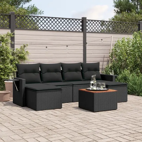 Gossi set canapele de gradina cu perne, 7 piese, negru, poliratan