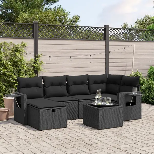 Gossi set canapele de gradina cu perne, 7 piese, negru, poliratan