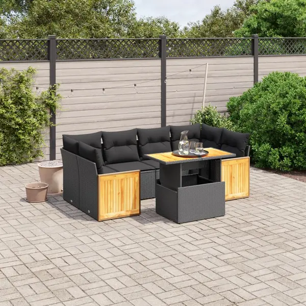 Gossi set canapele de gradina cu perne, 7 piese, negru, poliratan