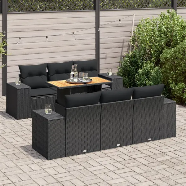 Gossi set canapele de gradina cu perne, 7 piese, negru, poliratan