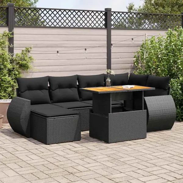Gossi set canapele de gradina cu perne, 7 piese, negru, poliratan