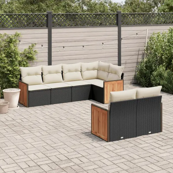 Gossi set canapele de gradina cu perne, 7 piese, negru, poliratan
