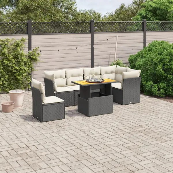 Gossi set canapele de gradina cu perne, 7 piese, negru, poliratan