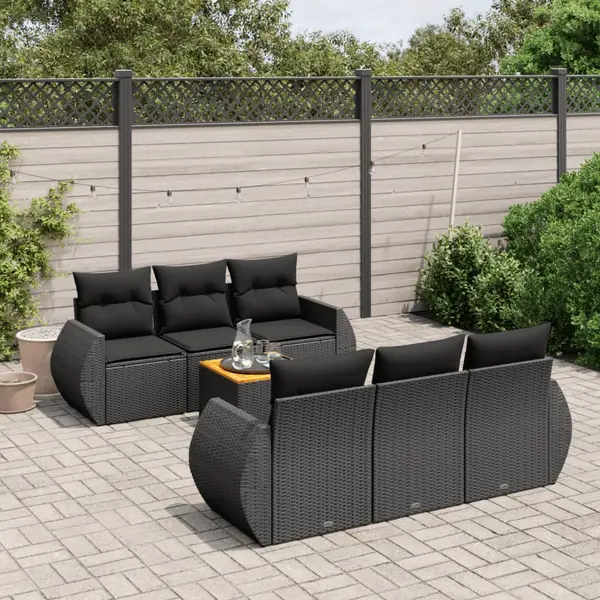 Gossi set canapele de gradina cu perne, 7 piese, negru, poliratan