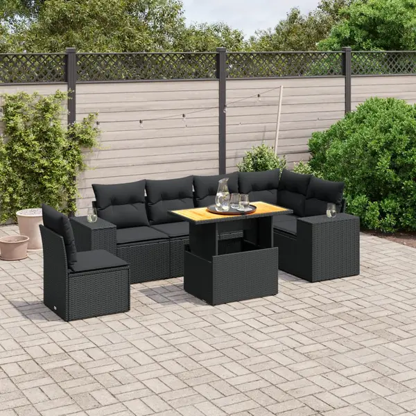 Gossi set canapele de gradina cu perne, 7 piese, negru, poliratan