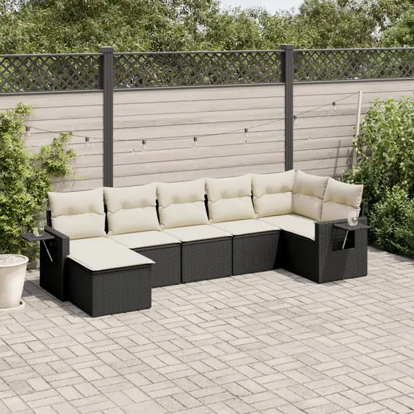 Gossi set canapele de gradina cu perne, 7 piese, negru, poliratan