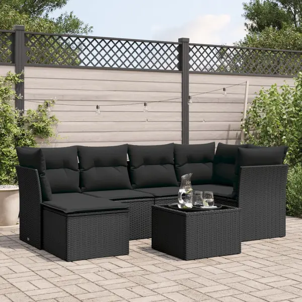Gossi set canapele de gradina cu perne, 7 piese, negru, poliratan