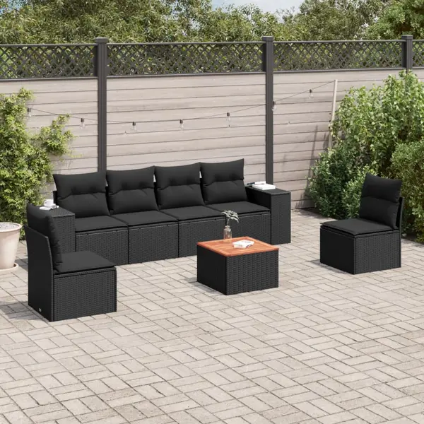 Gossi set canapele de gradina cu perne, 7 piese, negru, poliratan